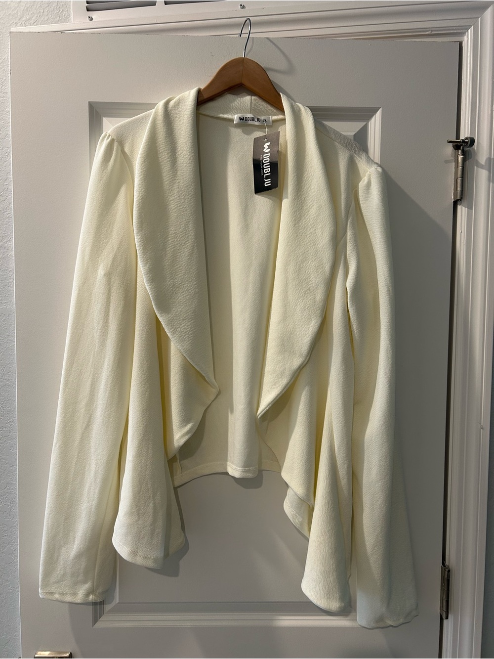 Doublju Cream Drape Front Blazer